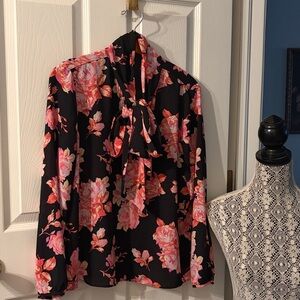 J. Crew Factory Floral Pattern Tie-Neck Blouse